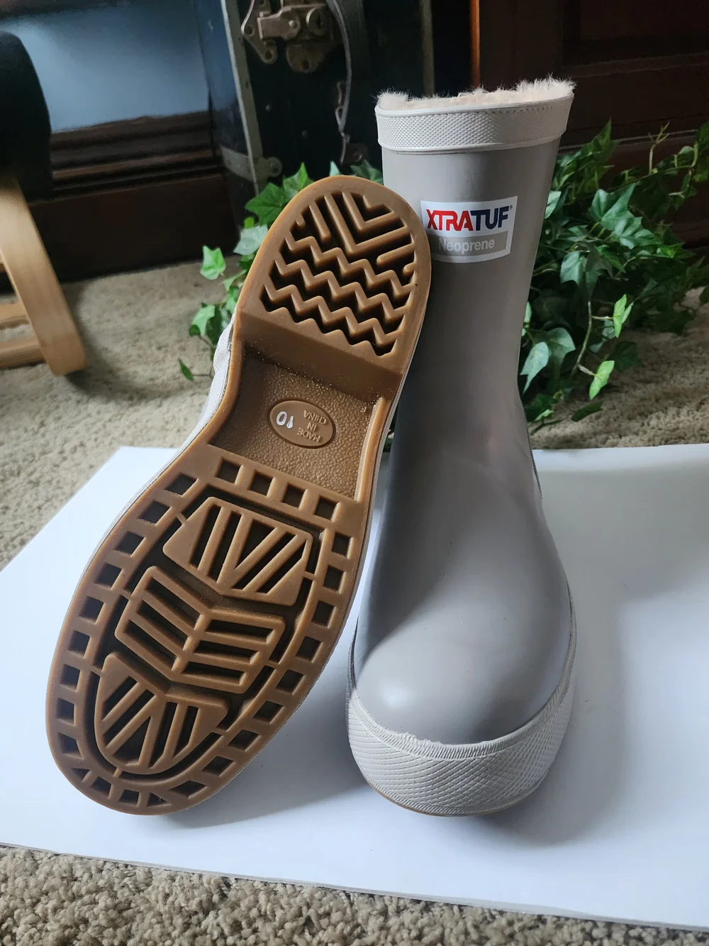 XTRATUF Men’s Fleece Lined Light Gray Neoprene Waterproof Rain Boots
